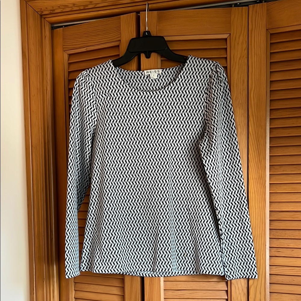 Reiss Black and White Patterned Long Sleeve Top